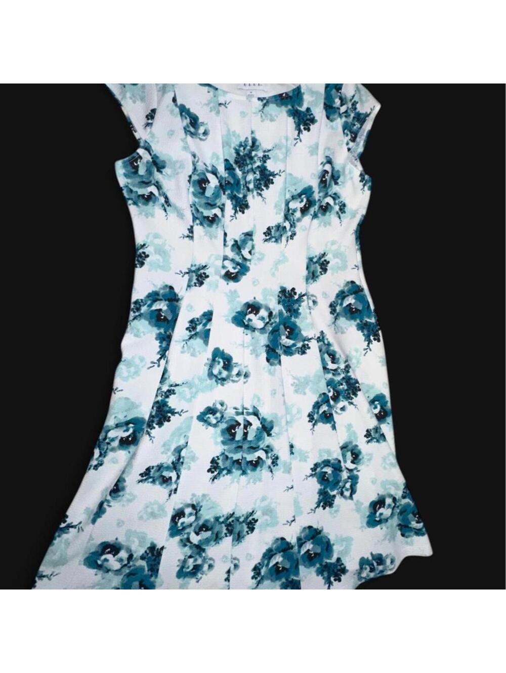 ELLE White & Teal Floral Fit & Flare Dress Medium